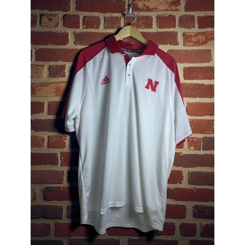 Adidas Nebraska Cornhuskers Coaches Polo – Climalite – White/Red – Size XL – NWT